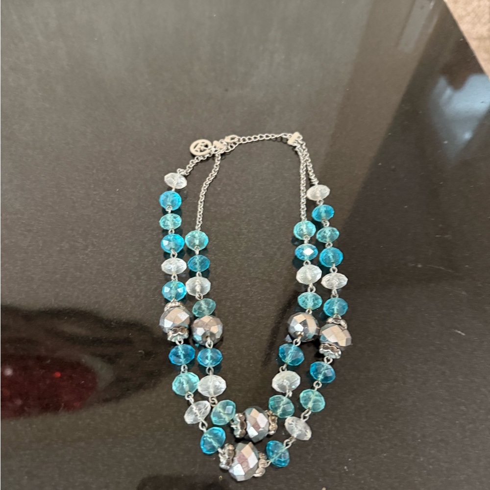 Elegant Blue and Silver Beaded Costume Necklace